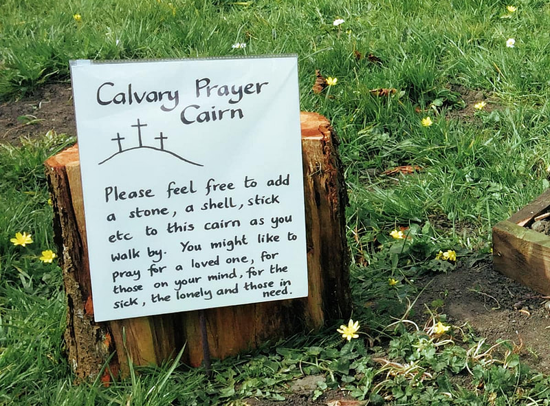 Calvary Prayer Cairn - Sign in churchyard